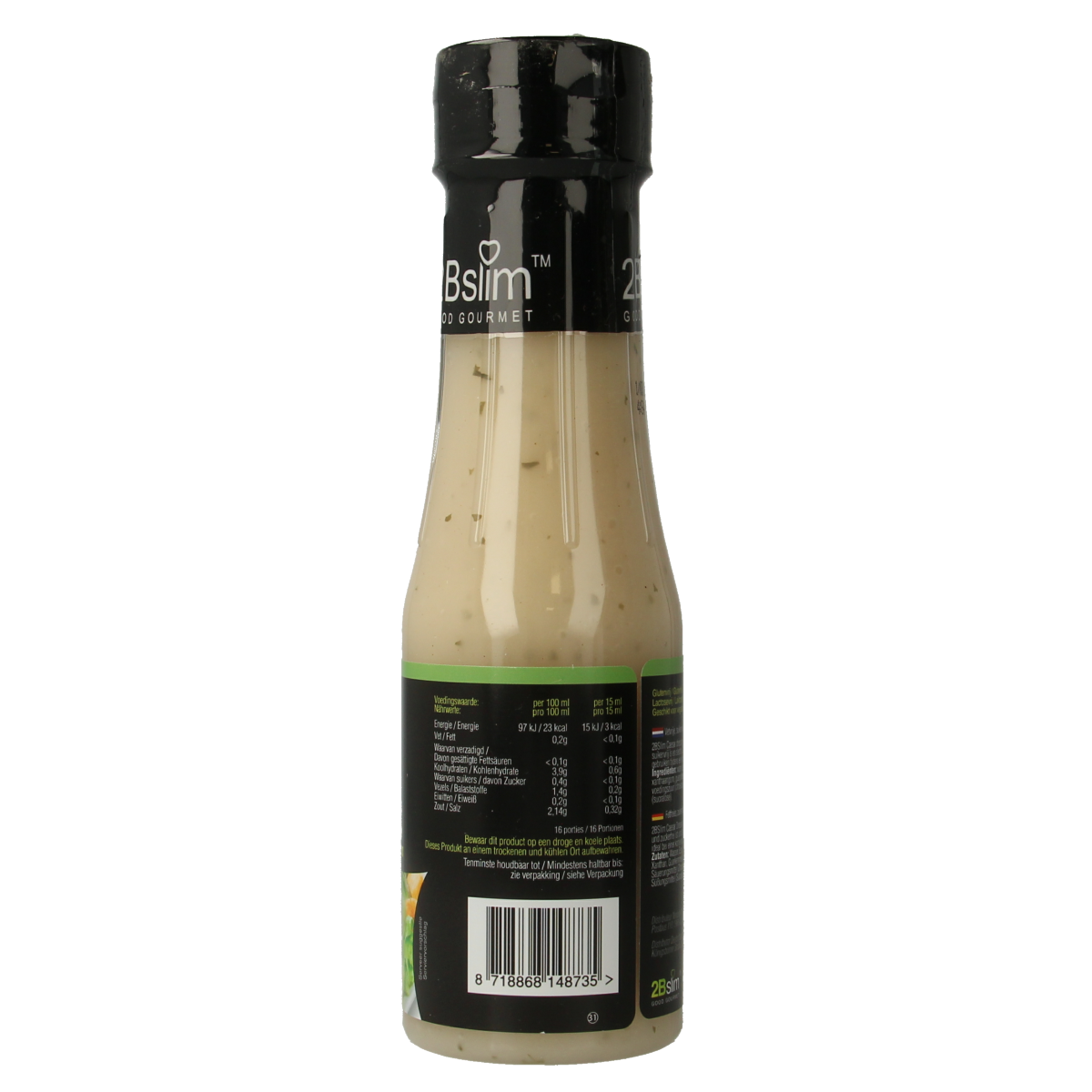 2bslim Caesar dressing bottle, 250ml, creamy salad sauce from Sauzen en Smaakmakers collection.