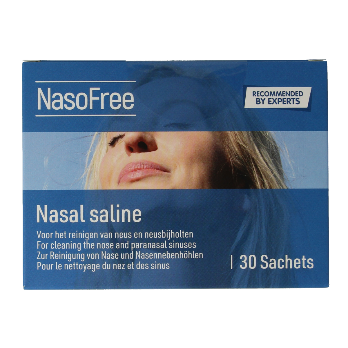 Dos Medical NasoFree nasal saline spray, 2.5g, 30 packs, for nasal care and inhalation relief.