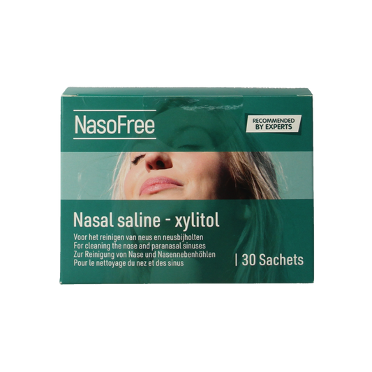 Dos Medical NasoFree nasal saline spray with xylitol, 30 units, used for nasal care and inhalation therapy.
