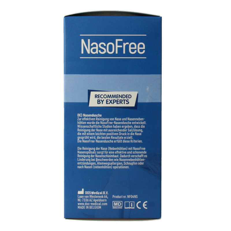 Nasofree neusdouche for nasal care and inhalation, showing the device and packaging in a clear image.