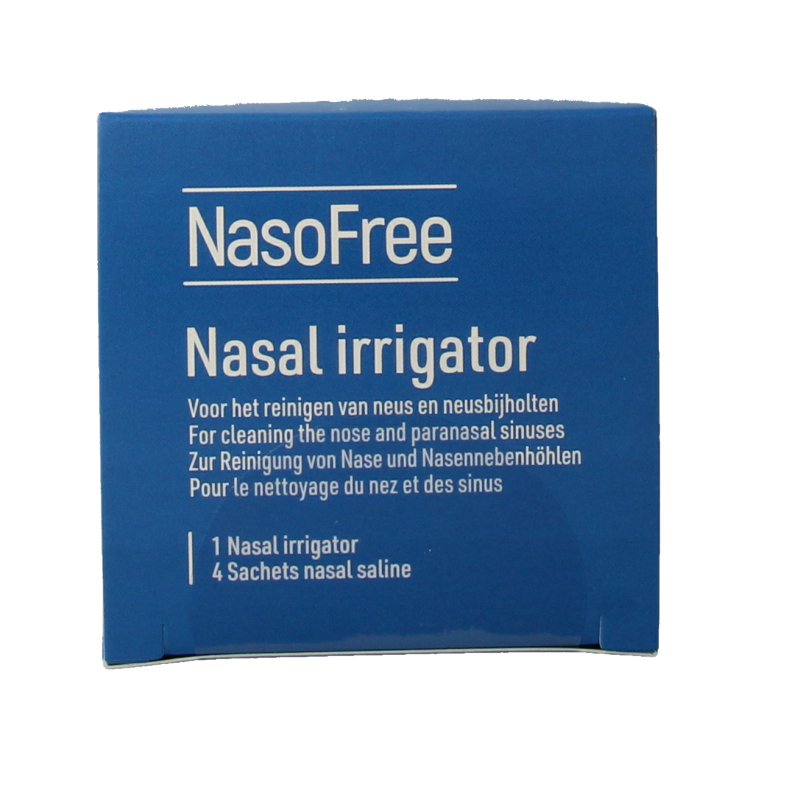 Nasofree neusdouche for nasal care and inhalation, with a clear view of the nasal spray device and packaging.