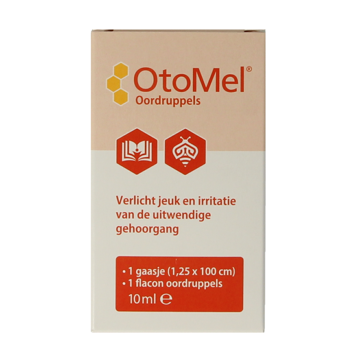 Otomel Oordruppels in 10ml bottle, ear care product with dropper for ear health and hygiene.