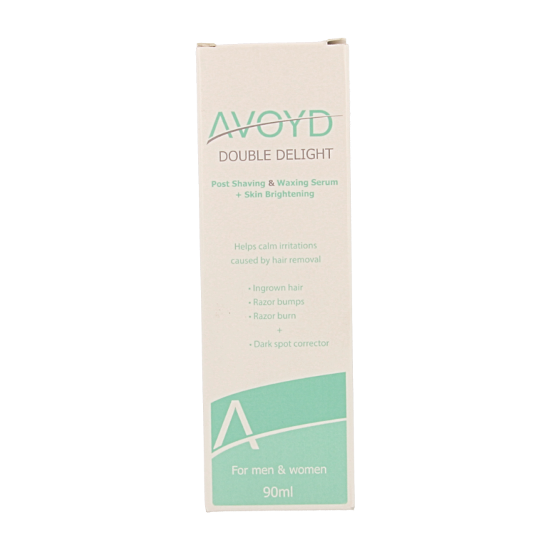Avoyd Double Delight 90ml hair removal cream tube, shown with applicator and packaging, for smooth skin and effective hair removal.