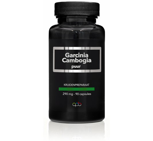APB Holland Garcinia cambogia puur capsules, 90 vegetarian herbal supplement capsules, showing the product packaging and capsules.