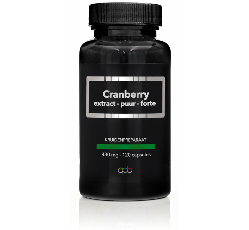 APB Holland Cranberry extract puur forte 430mg capsules, herbal supplement in a clear bottle, natural ingredients for urinary health