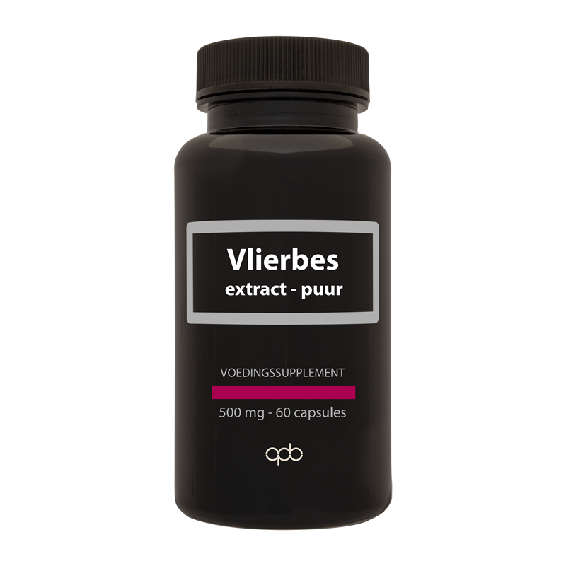 APB Holland Vlierbes extract puur forte 500mg vegetarian capsules, herbal supplement in a clear bottle with capsules inside.
