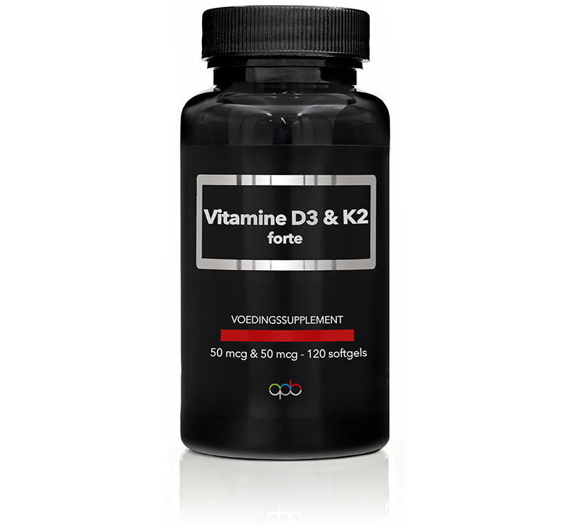 APB Holland Vitamine D3 50mcg & K2 50mcg forte softgels bottle, dietary supplement for bone health, 120 softgels.