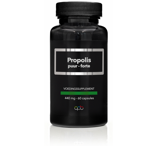 APB Holland Propolis Puur Forte 440mg vegetarian capsules, showing 60 capsules in a blister pack.
