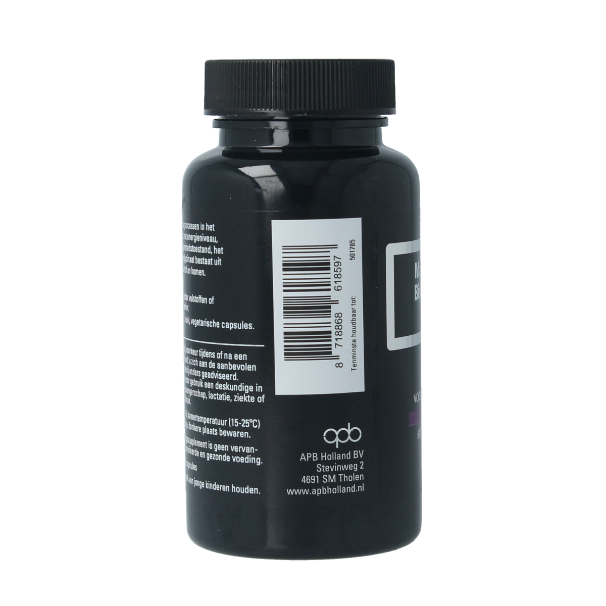 APB Holland Magnesium Bisglycinaat capsules in a bottle, dietary supplement for magnesium intake, 90 capsules.
