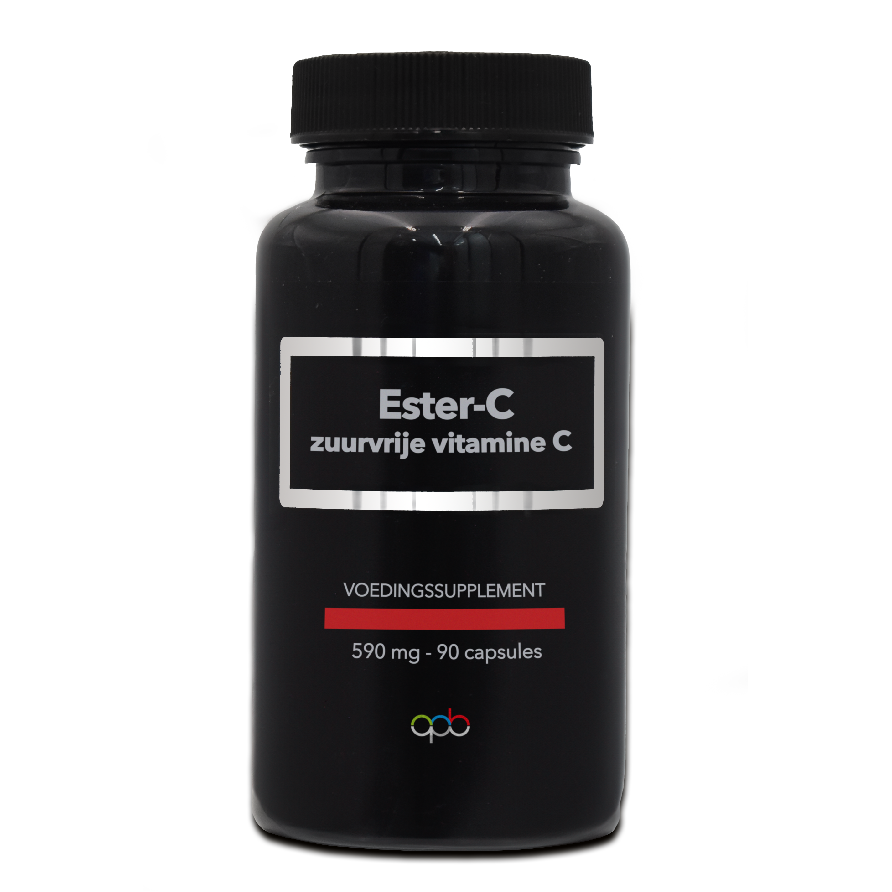 APB Holland Zuurvrije vitamine C capsules, 590mg, in a bottle of 90 pure vitamin C dietary supplement capsules.