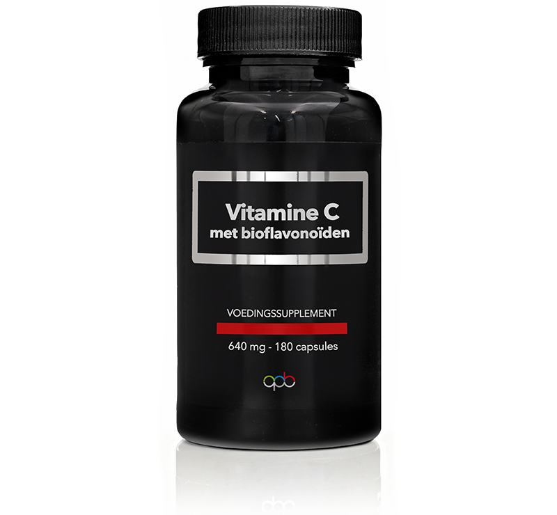 APB Holland Vitamin C capsules with bioflavonoids, 180-count, dietary supplement for immune support, in a clear container.