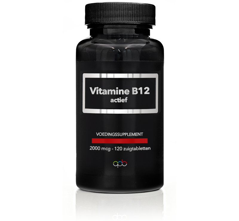 APB Holland Vitamin B12 active 2000mcg lozenges, 120 tablets, close-up of the vitamin supplement packaging.