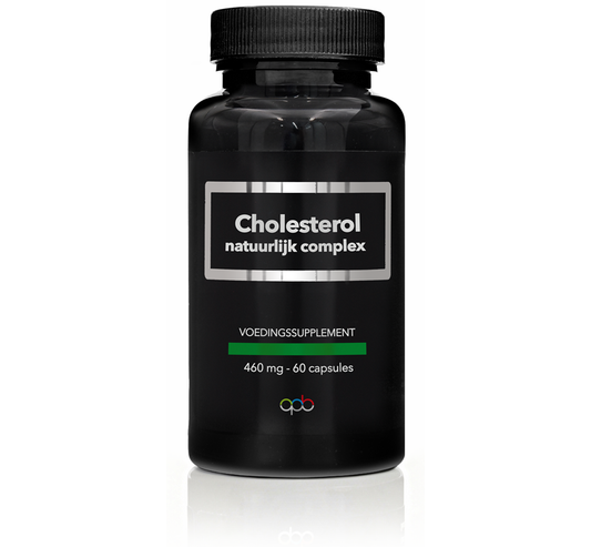 APB Holland Cholesterol complex pure 460mg capsules, herbal supplement in a clear bottle with 60 capsules inside.