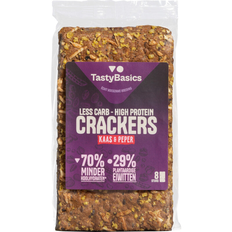 TastyBasics Low carb-high protein crackers kaas peper 200.00 Gram