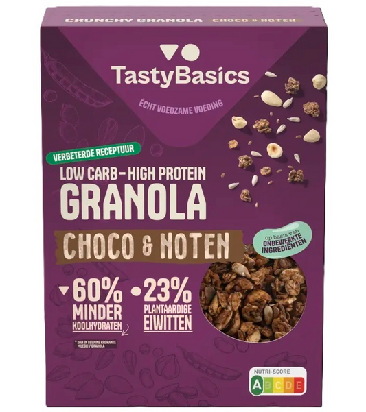 TastyBasics Low carb-high protein granola choco en noten 350.00 Gram