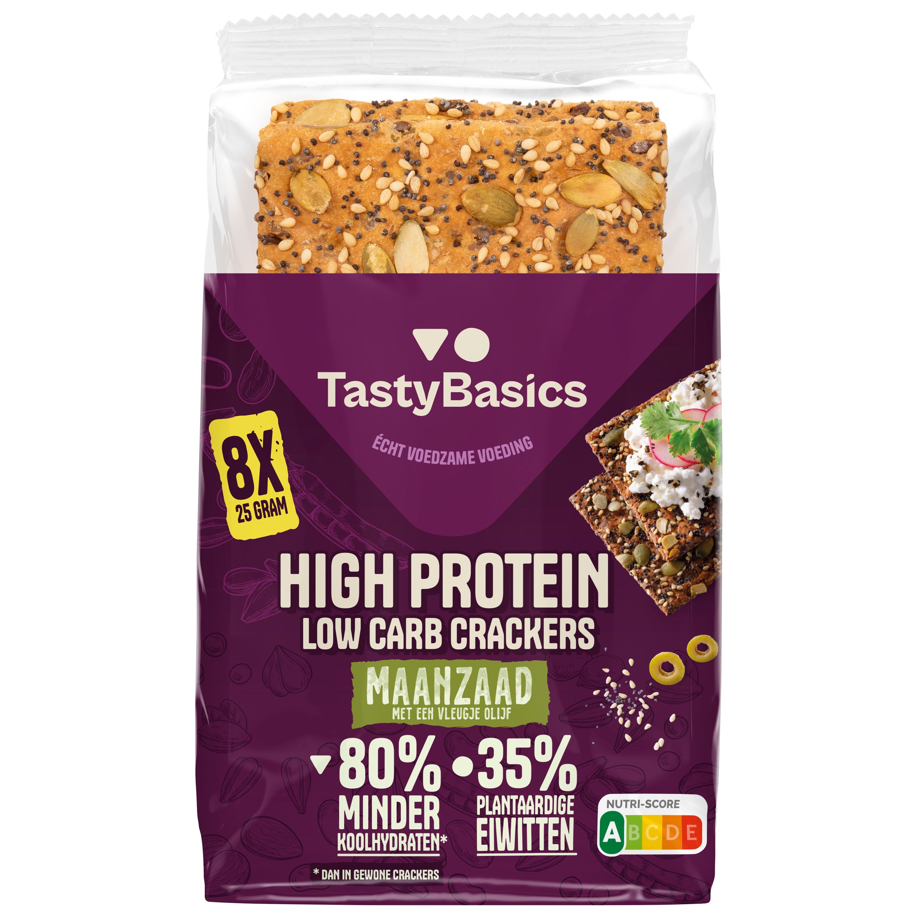 TastyBasics Low carb-high protein crackers maanzaad 200.00 Gram