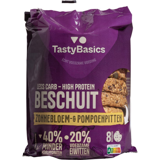 TastyBasics Low carb-high protein beschuit zonnebl/pompoenpit 184.00 Gram