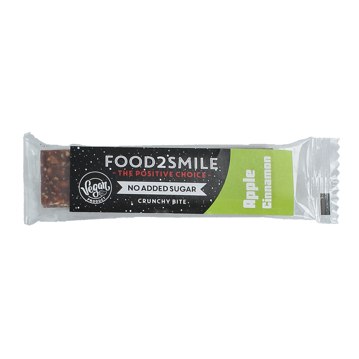 Food2Smile gluten-free lactose-free apple pie bar, 28g, with a golden crust and apple filling, displayed on a white background.