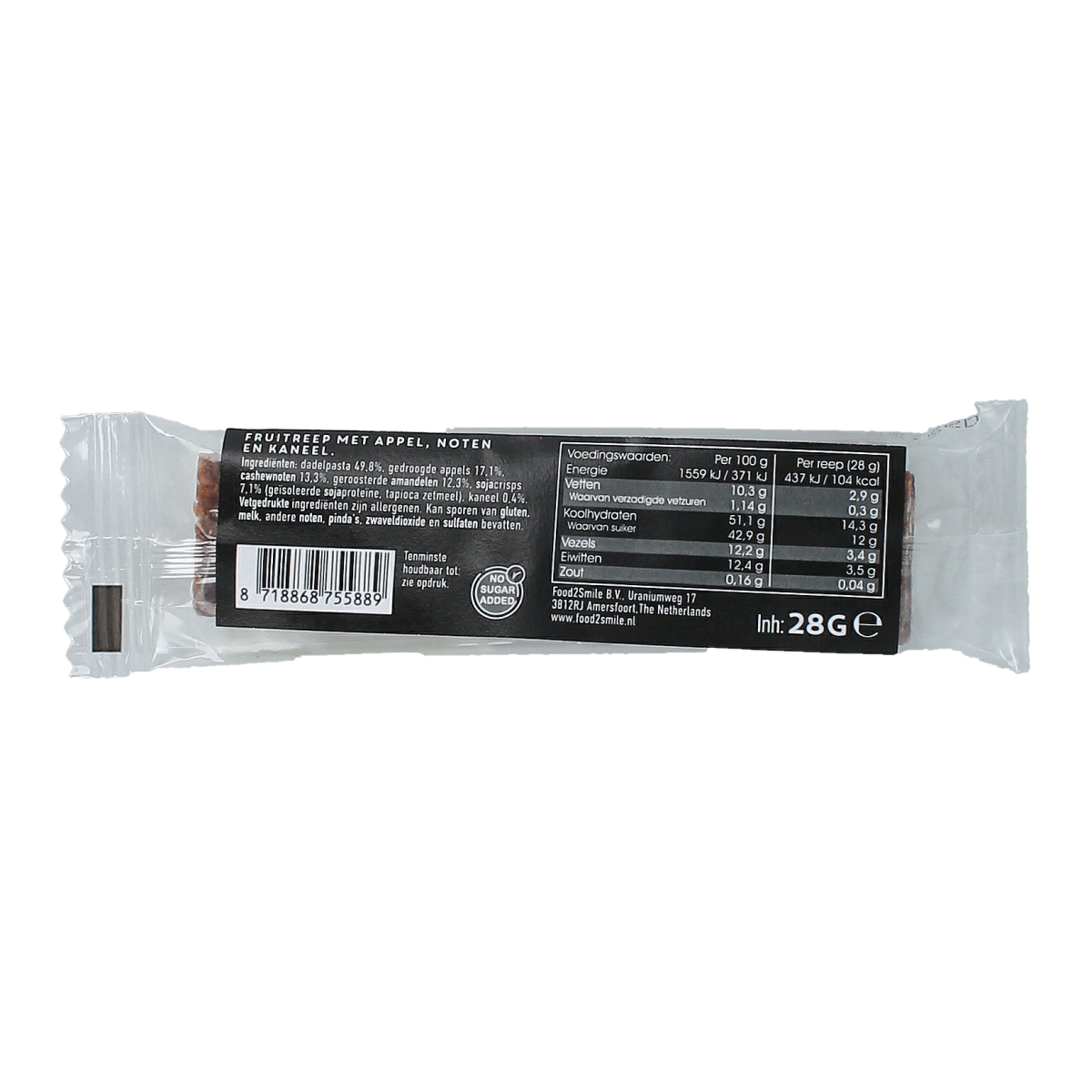 Food2Smile gluten- and lactose-free apple pie bar, 28g, featuring golden pastry and apple filling on a plate.