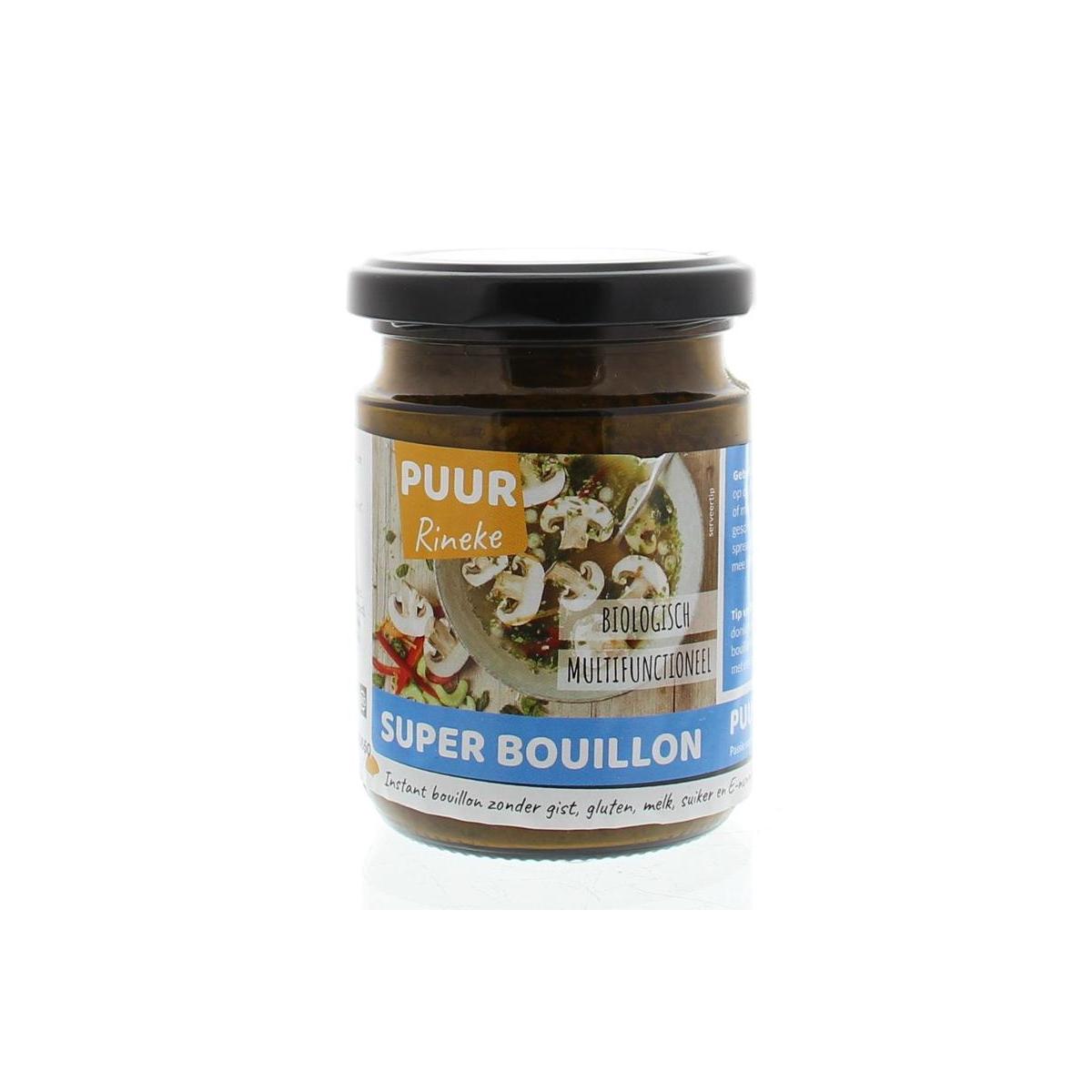 Puur Rineke Super Bouillon 160g jar, showcasing the labeled container with a focus on the product packaging.