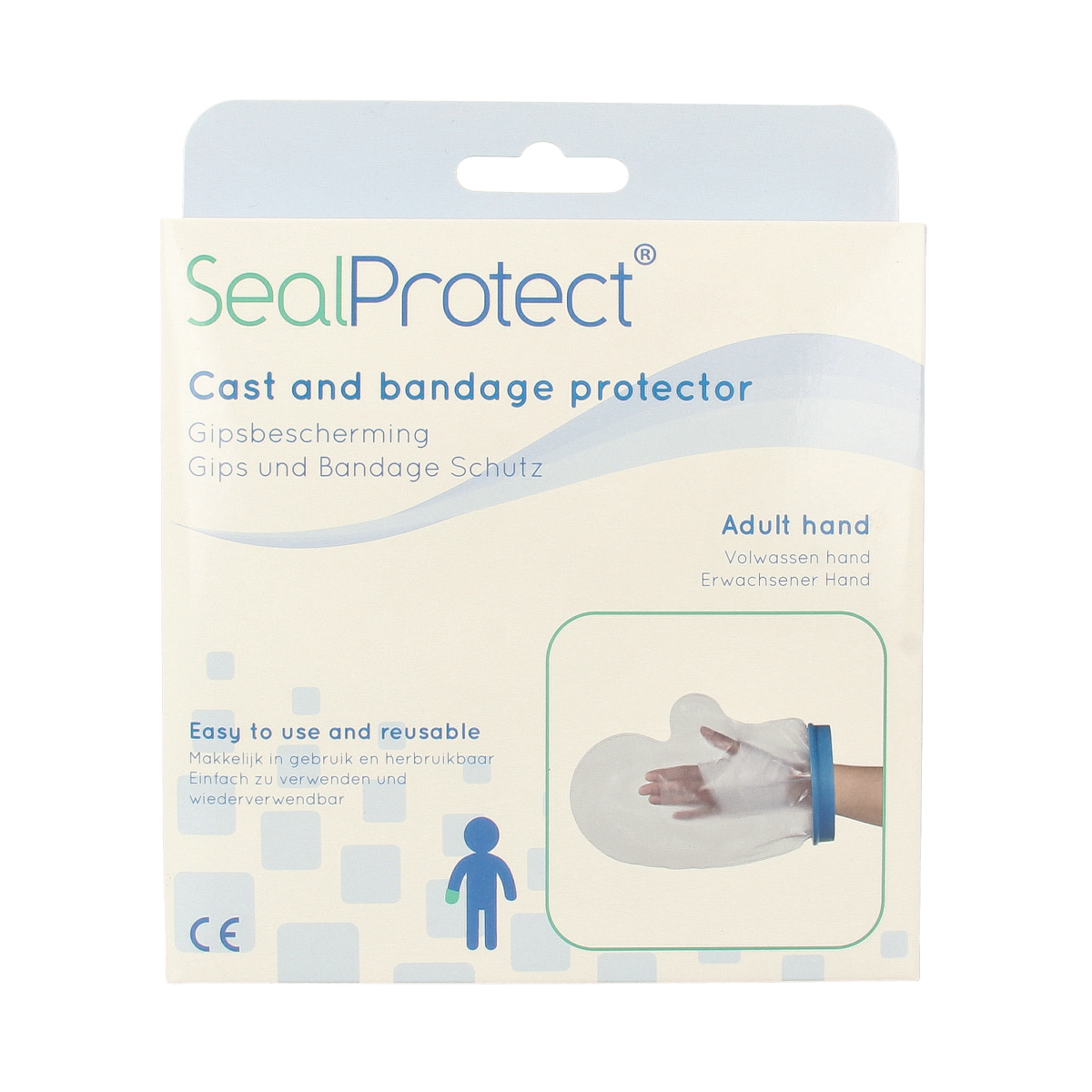 Sealprotect adult and child arm protective covers for shower and bath, shown in the image with packaging and product details.