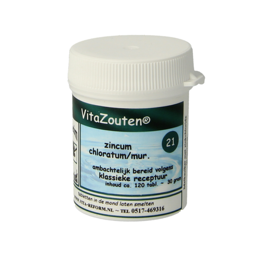 VitaZouten Zincum chloratum mineral tablets, 120 count, natural supplement for mineral support, shown in blister pack.