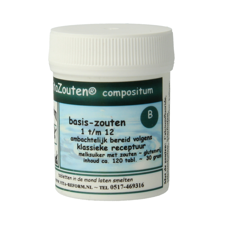 Bottle of Vitazouten Compositum Basis mineral multivitamin tablets, 120 count, with colorful packaging and label details.