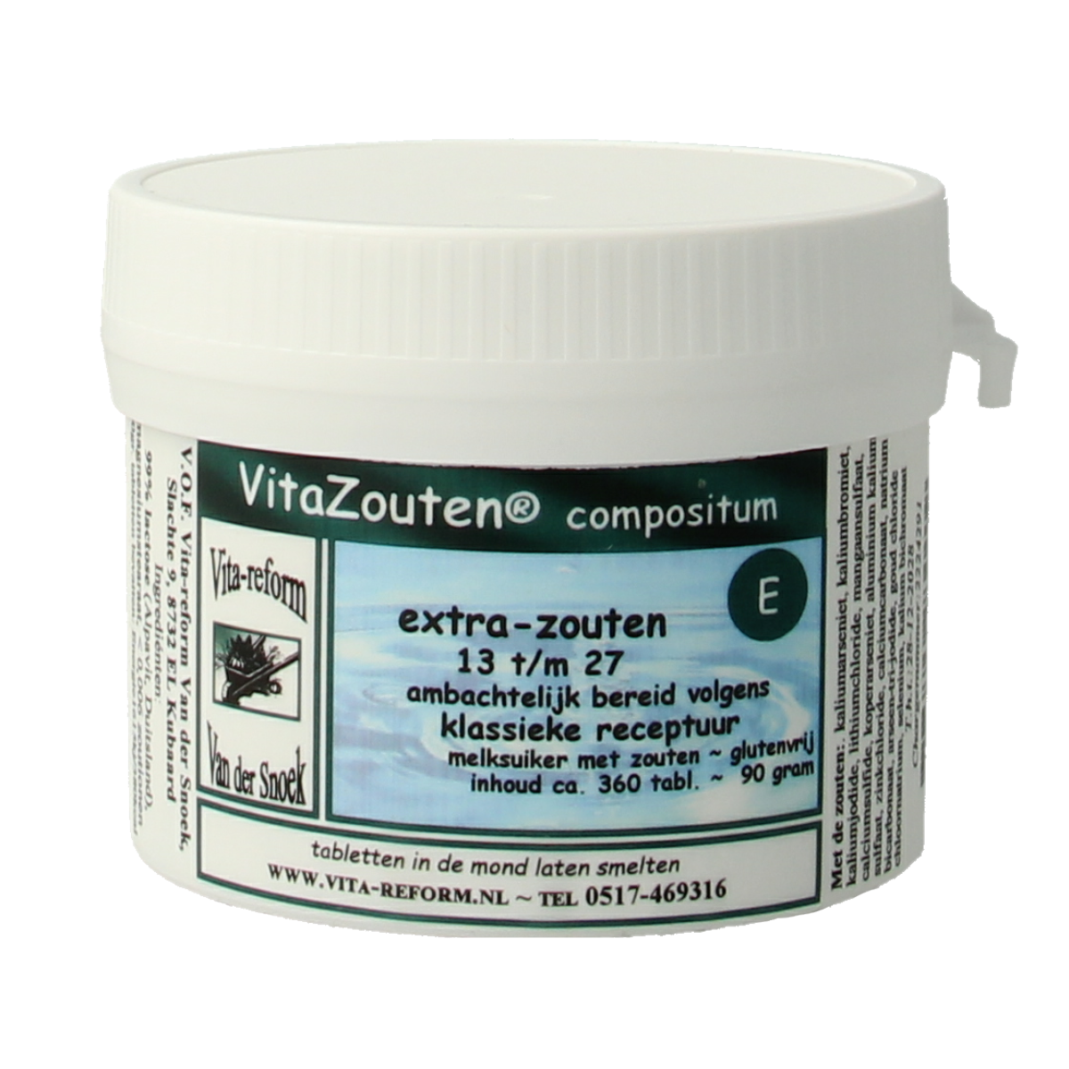 Vitazouten Compositum extra 13-27 mineral supplement tablets bottle with label showing product details.