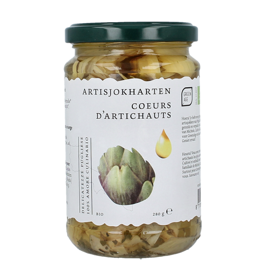 Greenage Organic Artichoke Hearts in a 280g package, fresh green vegetable, ideal for salads and cooking.