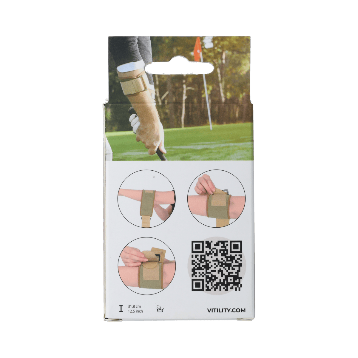 Vitility tennis elbow bandage wrap, 1 piece, adjustable support for arm discomfort, made of flexible, breathable material.