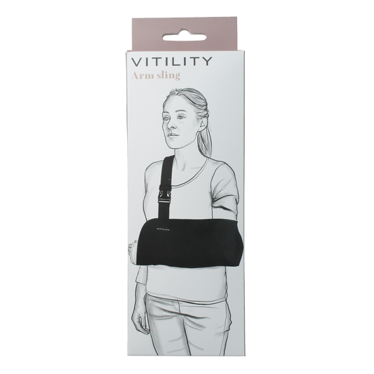 Vitility Mitella bandage in packaging, adjustable medical support for arm injuries, made by Vitility.