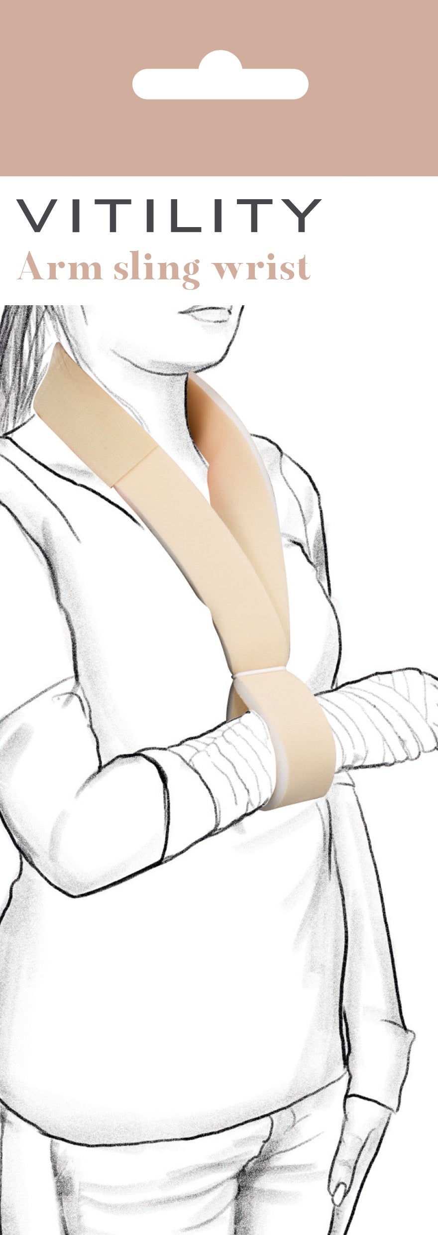 Vitility Pols mitella bandage for wrist support, shown in the image with adjustable strap and soft fabric for comfort.