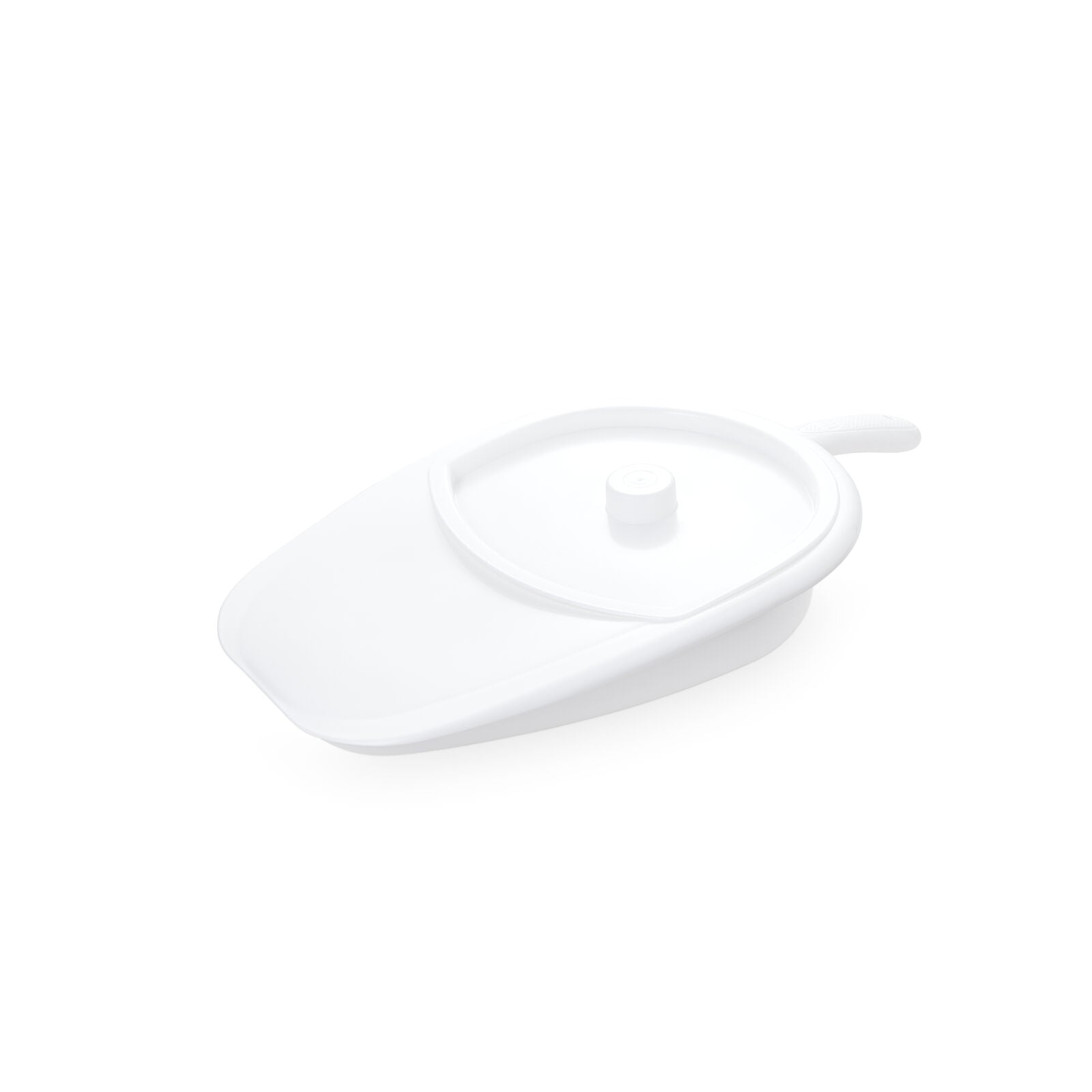 Vitility bedpan with lid, bedroom medical accessory, durable plastic, designed for convenient bedside use.