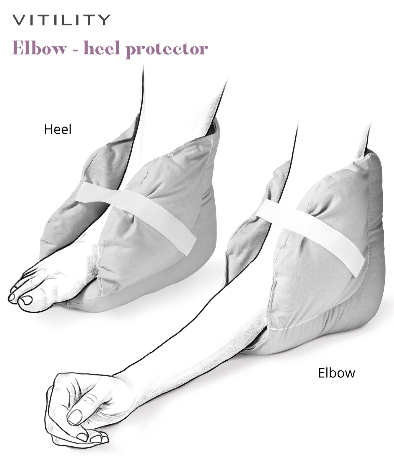Vitility elbow and heel bandage protector, one piece, soft elastic support for joint and heel comfort, shown on white background.