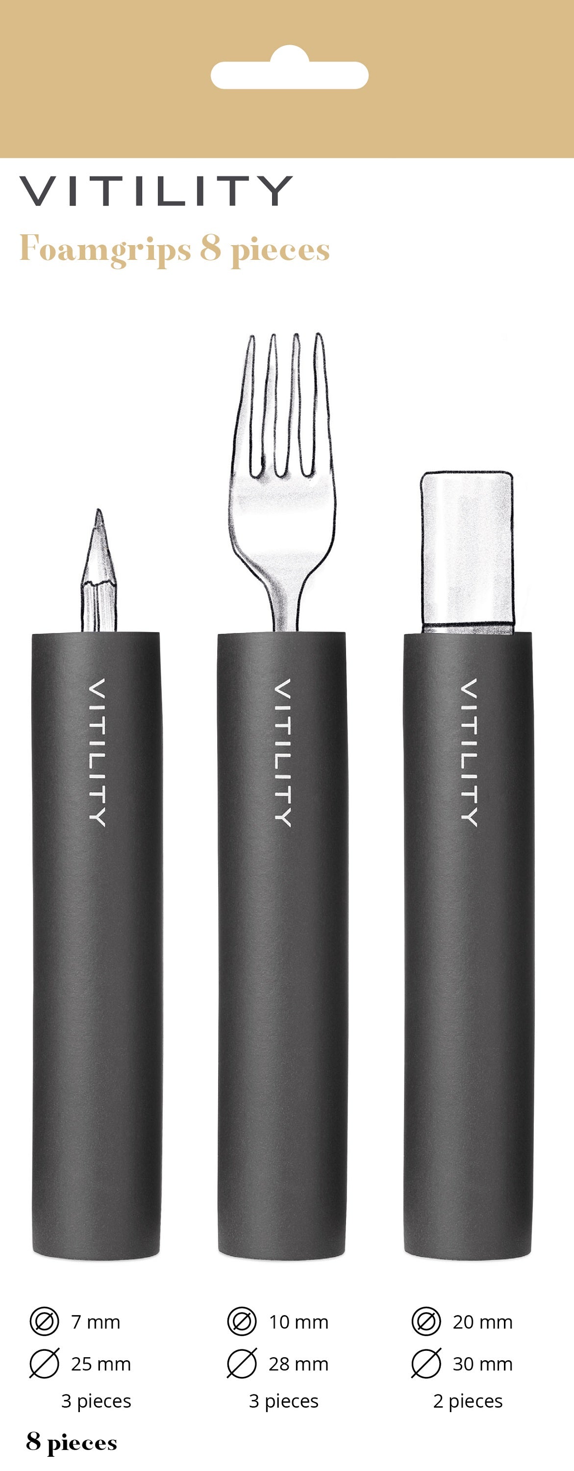 Set of 8 Vitility handgrip enlargers for improved comfort and grip in home and everyday use.