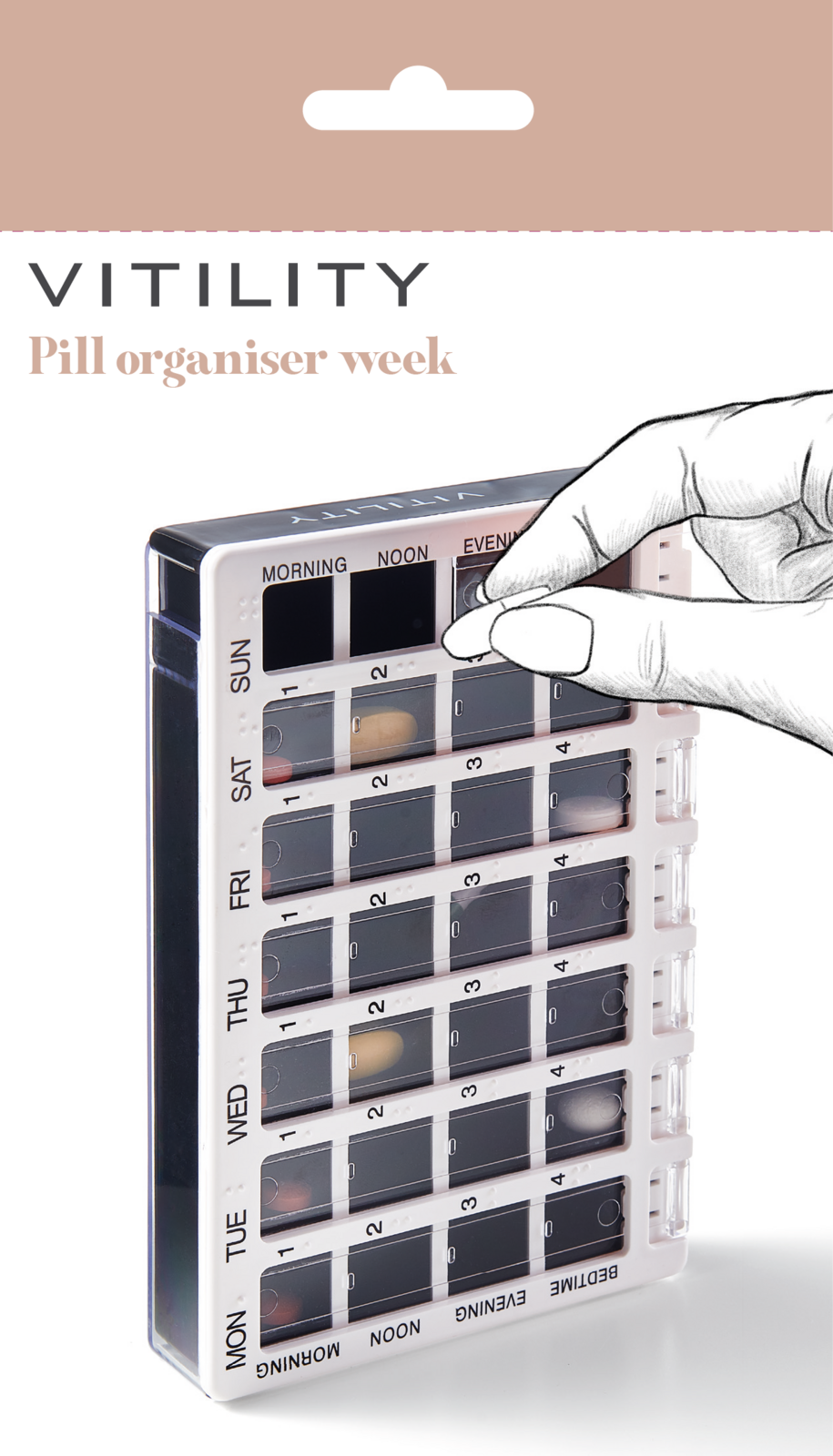Vitility medicijncassette week 1.00, pill organizer and medication storage box with multiple compartments for weekly use