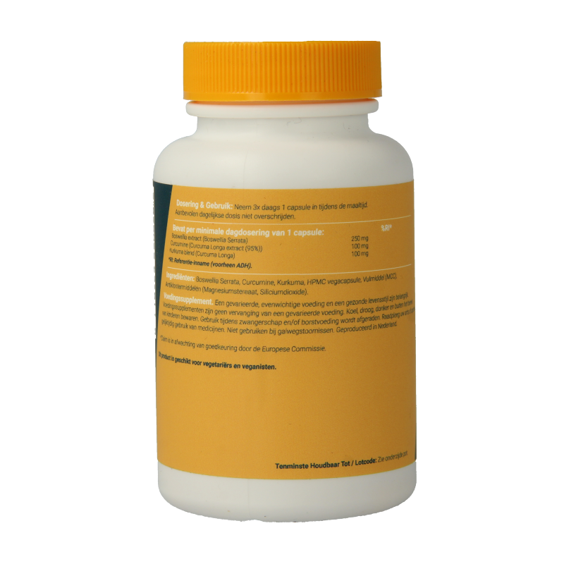 Fittergy Boswellia en curcumine kruidenpreparaat in 60 vegetarische capsules, featuring herbal supplement ingredients.