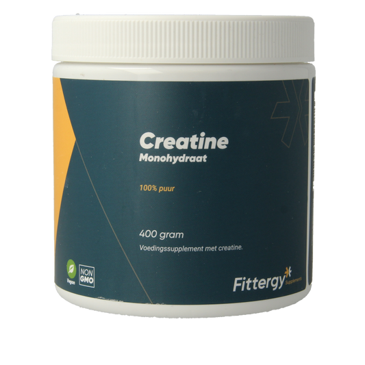Fittergy Creatine Monohydrate amino acid supplement in a 400g container, shown in an image of the product packaging.