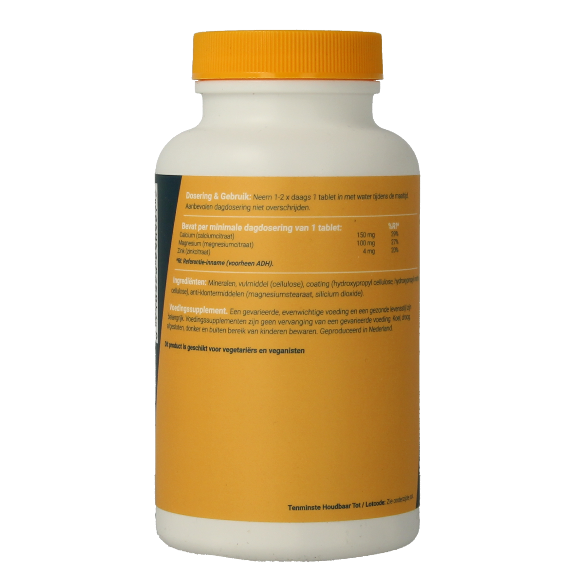 Fittergy Calcium magnesium zinc mineral supplement tablets, showing a close-up of the 120-count bottle and tablets inside.