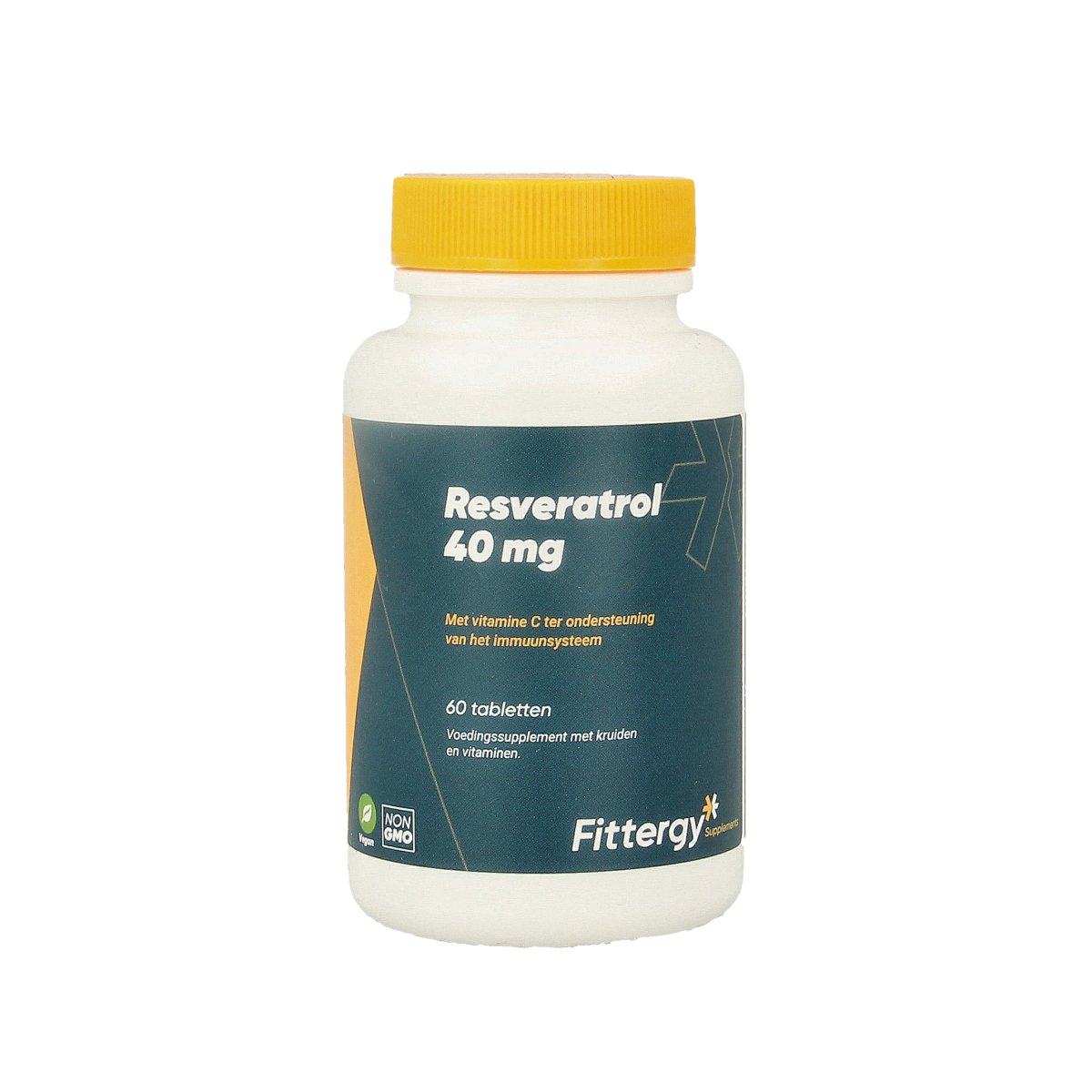 Fittergy Resveratrol 40mg supplement bottles with 60 tablets, natural herbal supplement in packaging with label details