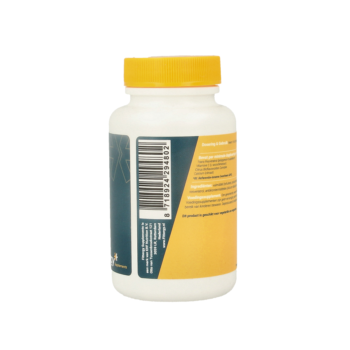 Fittergy Resveratrol 40mg dietary supplement tablets in a blister pack, natural herbal product for health support.