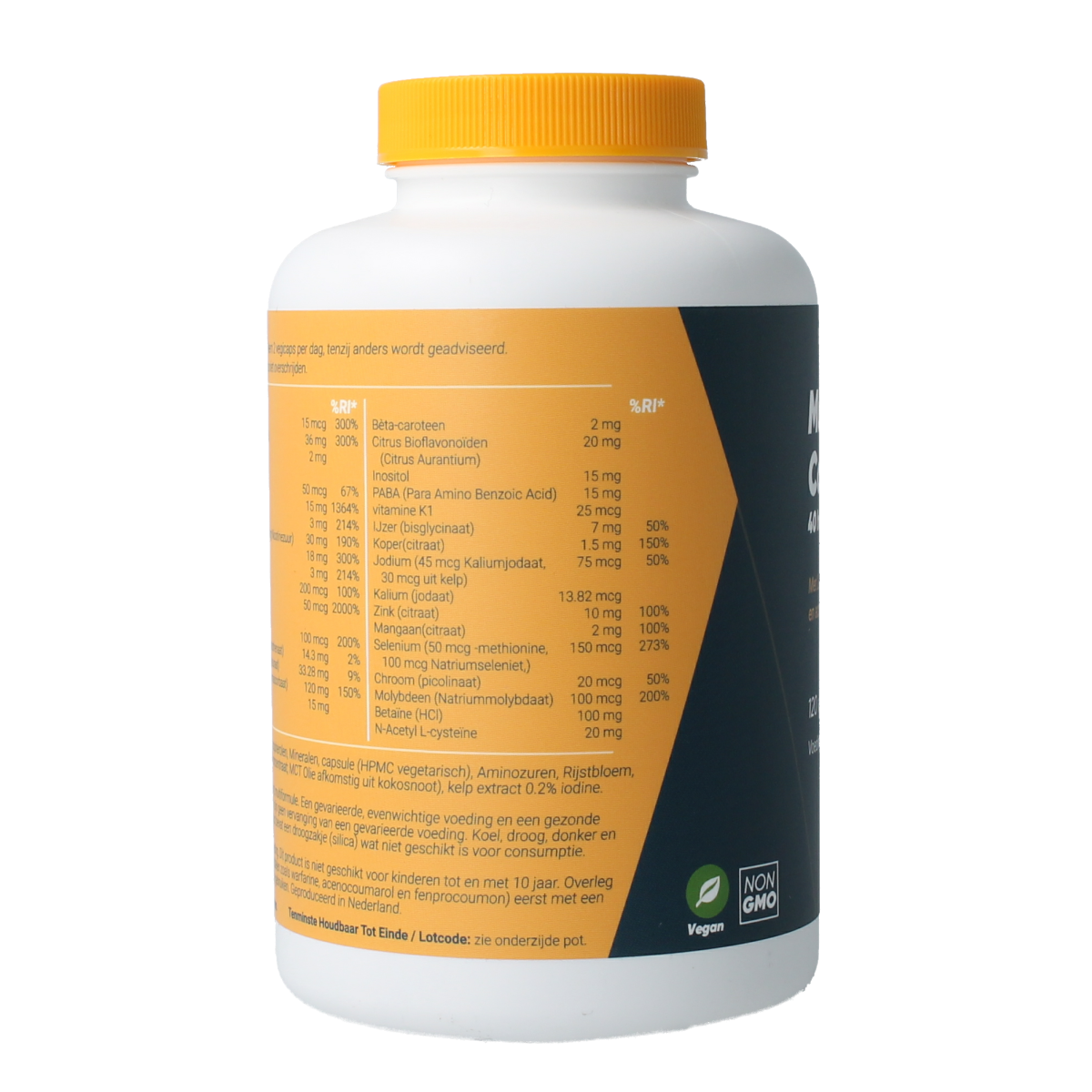 Fittergy Multi Health Complete vegetarian capsules, multivitamin supplement in a clear bottle with colorful label.