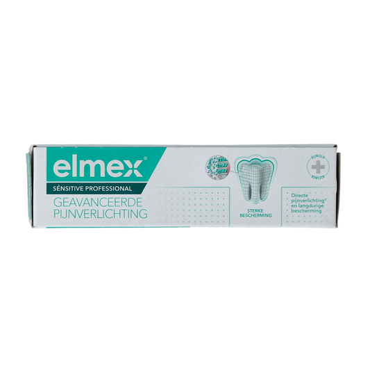Elmex Sensitive Professional toothpaste tube with mint flavor, 20ml, showing the Elmex brand packaging and label.