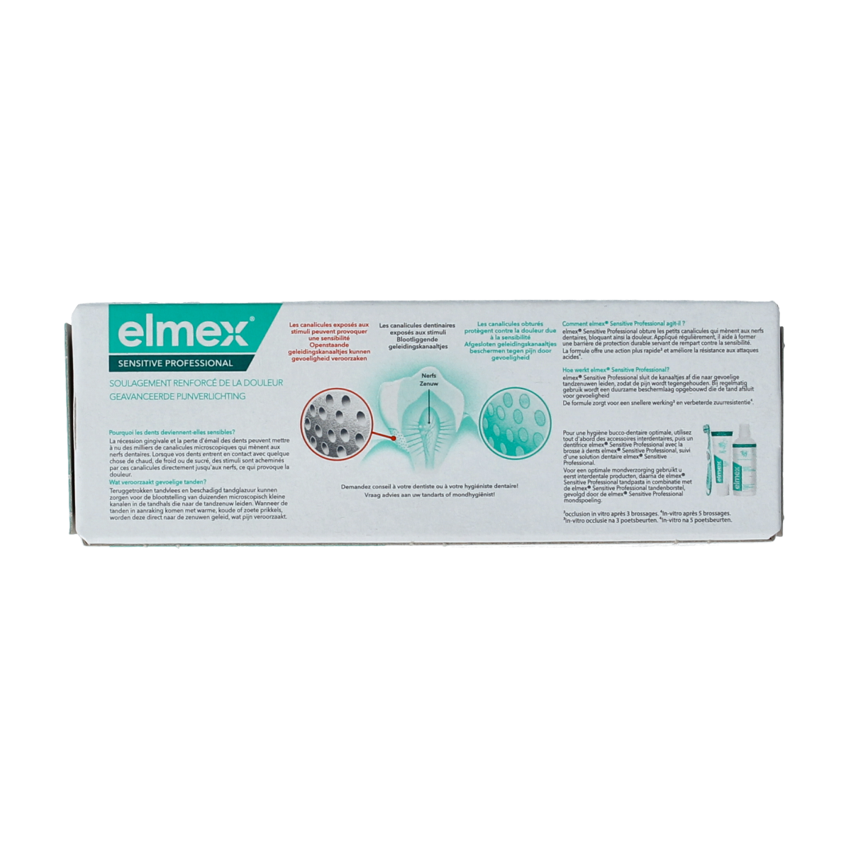 Elmex Sensitive Professional toothpaste in a 20ml tube, designed for sensitive teeth, with the Elmex brand logo visible.