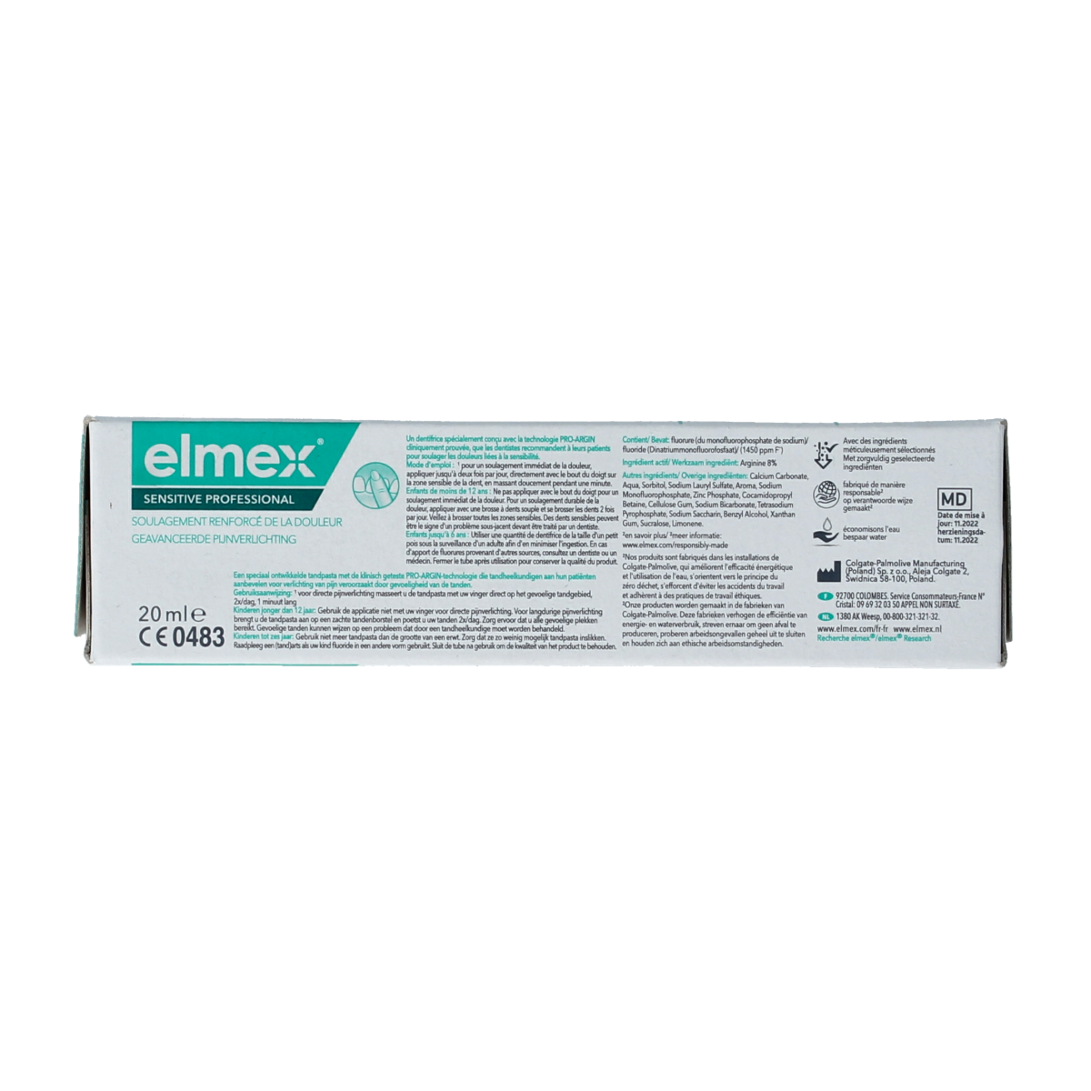 Elmex Sensitive Professional toothpaste 20ml tube, featuring the Elmex brand logo and packaging for sensitive teeth care.