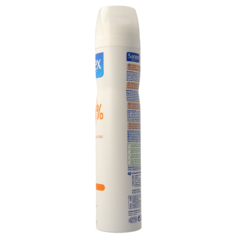 Sanex Zero % Sensitive deodorant spray in 200ml bottle, featuring a clean, skin-friendly design for sensitive skin.