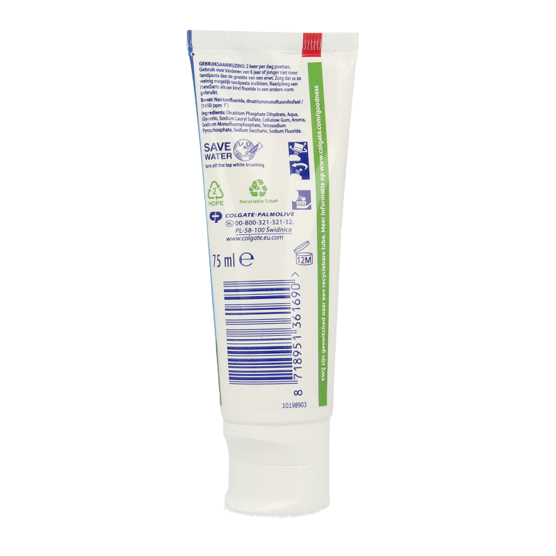 Colgate Caries Protect toothpaste 75ml tube, featuring bright packaging and a twist-off cap, designed for cavity prevention and oral health.