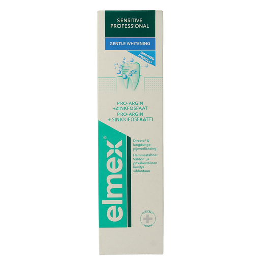 Elmex Sensitive Gentle White toothpaste in 75ml tube, designed for sensitive teeth and professional whitening.
