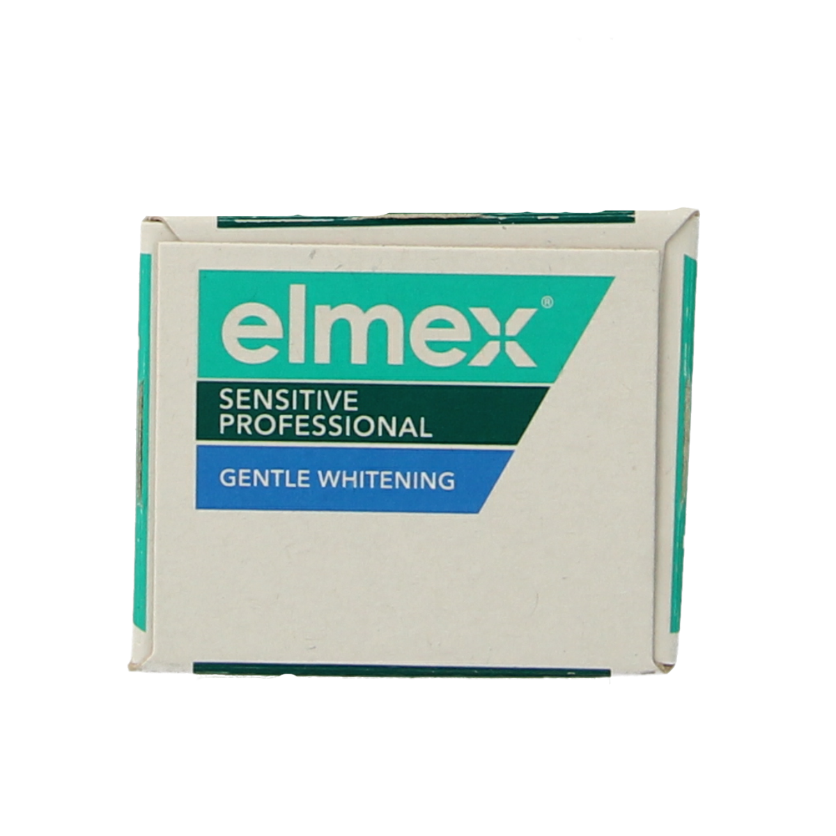 Elmex Sensitive Gentle White toothpaste in 75ml tube, featuring a white and green packaging with the Elmex logo.