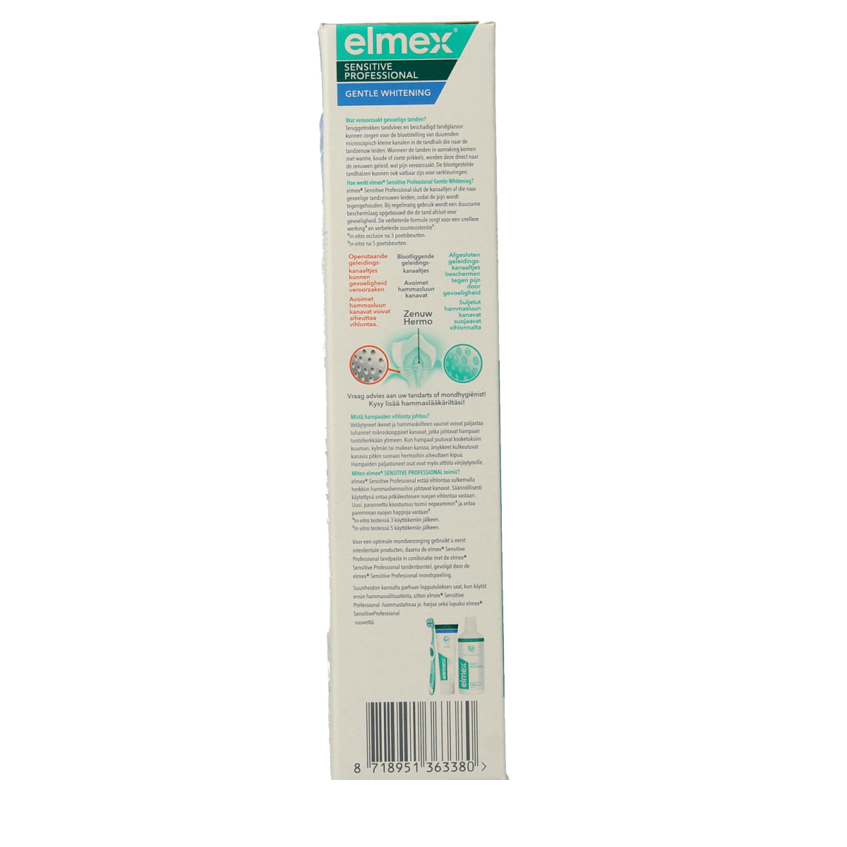 Elmex Sensitive Gentle White toothpaste tube, 75ml, showing the Elmex branding and packaging for sensitive teeth protection